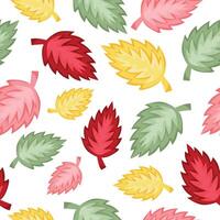 seamless spring pattern with ragged leaves of various bright colors on a white background arranged randomly, for packaging or textile vector