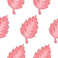 seamless spring pattern with ragged leaves in bright pink color on white background, for wrapping or textile vector