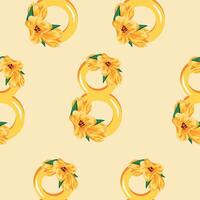 seamless pattern with yellow figures of eight decorated with flower buds, namely yellow tulip on a yellow background for the holiday of March 8 vector