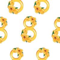 seamless pattern with yellow figures of eight decorated with flower buds, namely yellow tulip for the holiday of March 8 vector