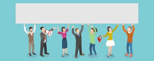 3D Isometric Flat Conceptual Illustration of Protesting People vector