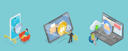 3D Isometric Flat Conceptual Illustration of Data Protection vector