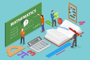 3D Isometric Flat Conceptual Illustration of Mathematics. vector