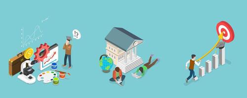 3D Isometric Flat Conceptual Illustration of Student Path vector