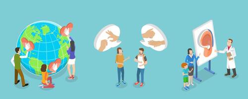 3D Isometric Flat Conceptual Illustration of Sign Language And Social Inclusion vector