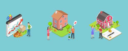 3D Isometric Flat Conceptual Illustration of Real Estate Mortgage vector