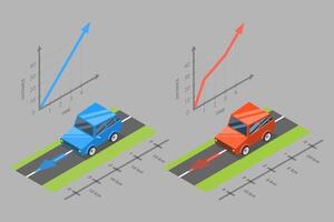 3D Isometric Flat Conceptual Illustration of Uniform And Non-uniform Motion. vector