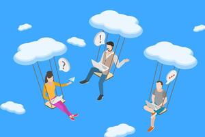 3D Isometric Flat Conceptual Illustration of Remote Team Collaboration. vector