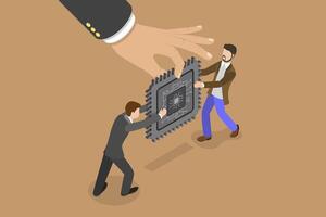 3D Isometric Flat Conceptual Illustration of Semiconductor Chip Shortage. vector