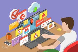 3D Isometric Flat Conceptual Illustration of Computer Virus. vector