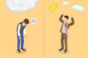 3D Isometric Flat Conceptual Illustration of Sad And Happy Mood. vector
