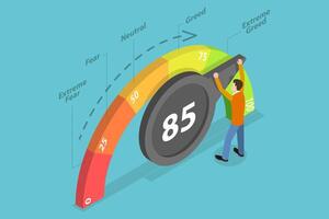 3D Isometric Flat Conceptual Illustration of Fear And Greed Index. vector