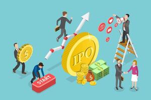 3D Isometric Flat Conceptual Illustration of IPO- Initial Public Offering vector