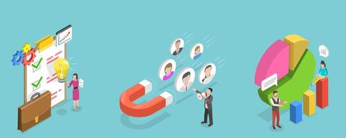 3D Isometric Flat Conceptual Illustration of Brand Development Strategies vector