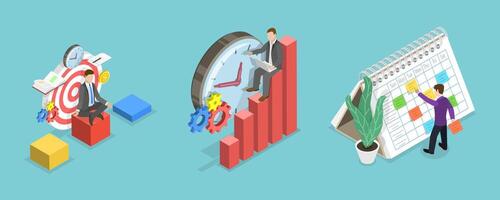3D Isometric Flat Conceptual Illustration of Self Discipline And Time Management vector