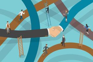 3D Isometric Flat Conceptual Illustration of Partnership And Collaboration. vector