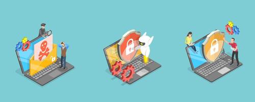 3D Isometric Flat Conceptual Illustration of Cybersecurity vector