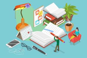 3D Isometric Flat Conceptual Illustration of Writing Notebook vector