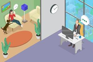 3D Isometric Flat Conceptual Illustration of Customer Service Call vector