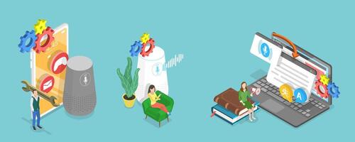 3D Isometric Flat Conceptual Illustration of Voice Control Technologies vector