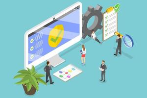 3D Isometric Flat Conceptual Illustration of PC Security Check vector