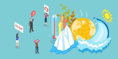 3D Isometric Flat Conceptual Illustration of Climate Change vector