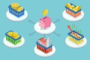 3D Isometric Flat Conceptual Illustration of Asset Diversification vector