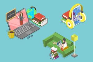 3D Isometric Flat Conceptual Illustration of Synchronous Class vector