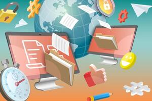 3D Conceptual Illustration of Online Document Sharing vector