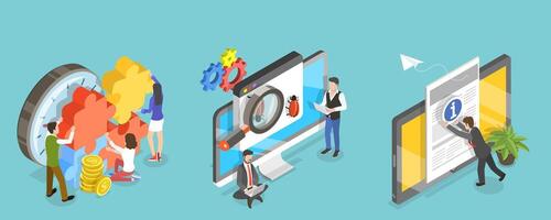 3D Isometric Flat Conceptual Illustration of Software Development vector
