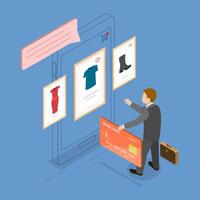 3D Isometric Flat Conceptual Illustration of Mobile Ecommerce App. vector