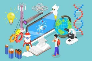 3D Isometric Flat Conceptual Illustration of Physics Learning vector