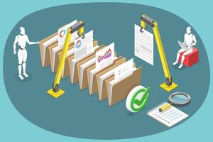 3D Isometric Flat Conceptual Illustration of Data Extraction With RPA vector