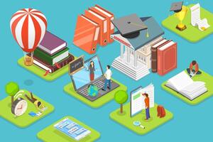 3D Isometric Flat Conceptual Illustration of University Campus. vector