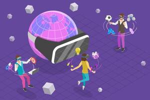 3D Isometric Flat Conceptual Illustration of Metaverse Virtual Worlds. vector