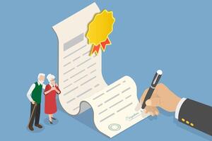3D Isometric Flat Conceptual Illustration of Signing a Will. vector