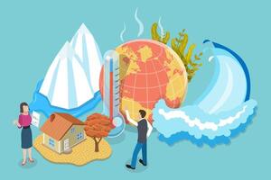3D Isometric Flat Conceptual Illustration of Climate Change. vector