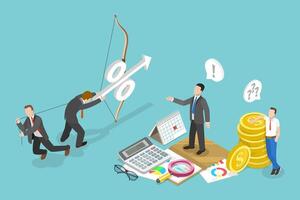 3D Isometric Flat Conceptual Illustration of Interest Rates Rise vector
