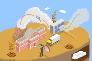3D Isometric Flat Conceptual Illustration of Carbon Capture. vector