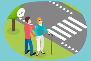 3D Isometric Flat Conceptual Illustration of Blind Person. vector
