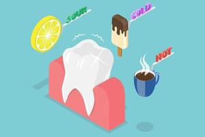 3D Isometric Flat Conceptual Illustration of Sensitive Teeth to Cold, Sour and Hot vector