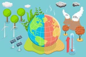 3D Isometric Flat Conceptual Illustration of Greenhouse Effect. vector