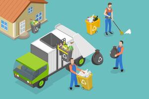 3D Isometric Flat Conceptual Illustration of Trash Pickup Services. vector