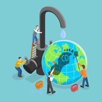 3D Isometric Flat Conceptual Illustration of CO2 Footprint Reduction. vector