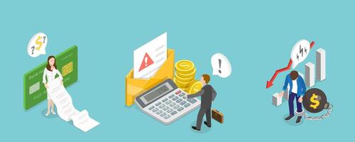 3D Isometric Flat Conceptual Illustration of Financial Problems vector
