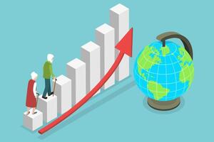 3D Isometric Flat Conceptual Illustration of World Population Ageing vector