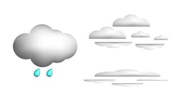 Weather 3d icons realistic isolated set. Light rain drizzle fog haze. Design weather app web site game logo banner. Meteorology concept. vector