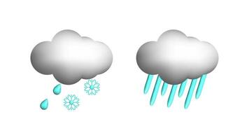 Weather 3d icons realistic isolated set. Light snow. sleet heavy downpours. Design weather app web site game logo banner. Meteorology concept. vector