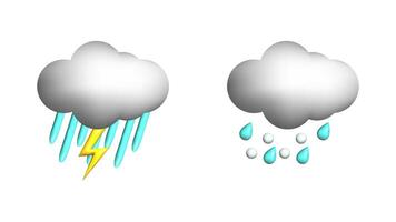 Weather 3d icons realistic isolated set. Thunderstorm downpour hail. Design weather app web site game logo banner. Meteorology concept. vector