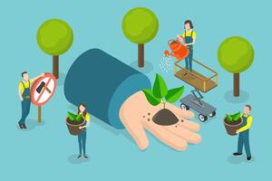 3D Isometric Flat Conceptual Illustration of Reforestation vector